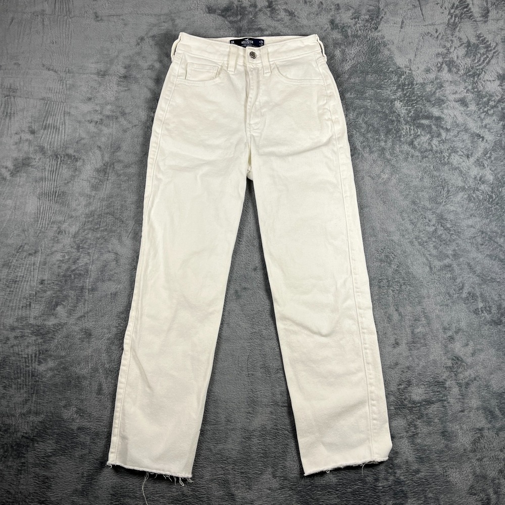 Hollister Ultra High Rise Vintage Straight Jeans Women 0R White Denim Frayed Hem